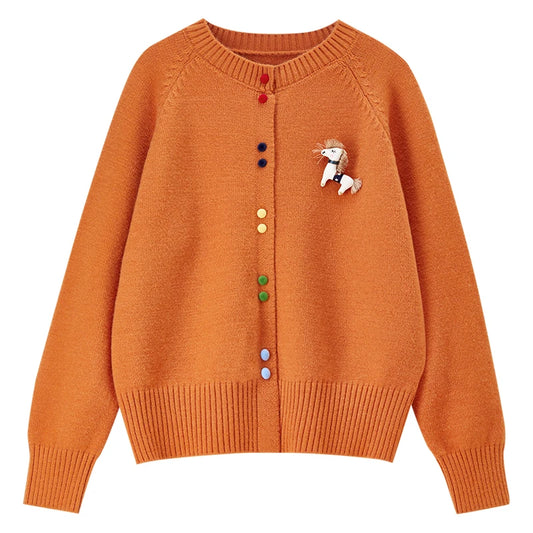 Contrast-Button-Front Cardigan