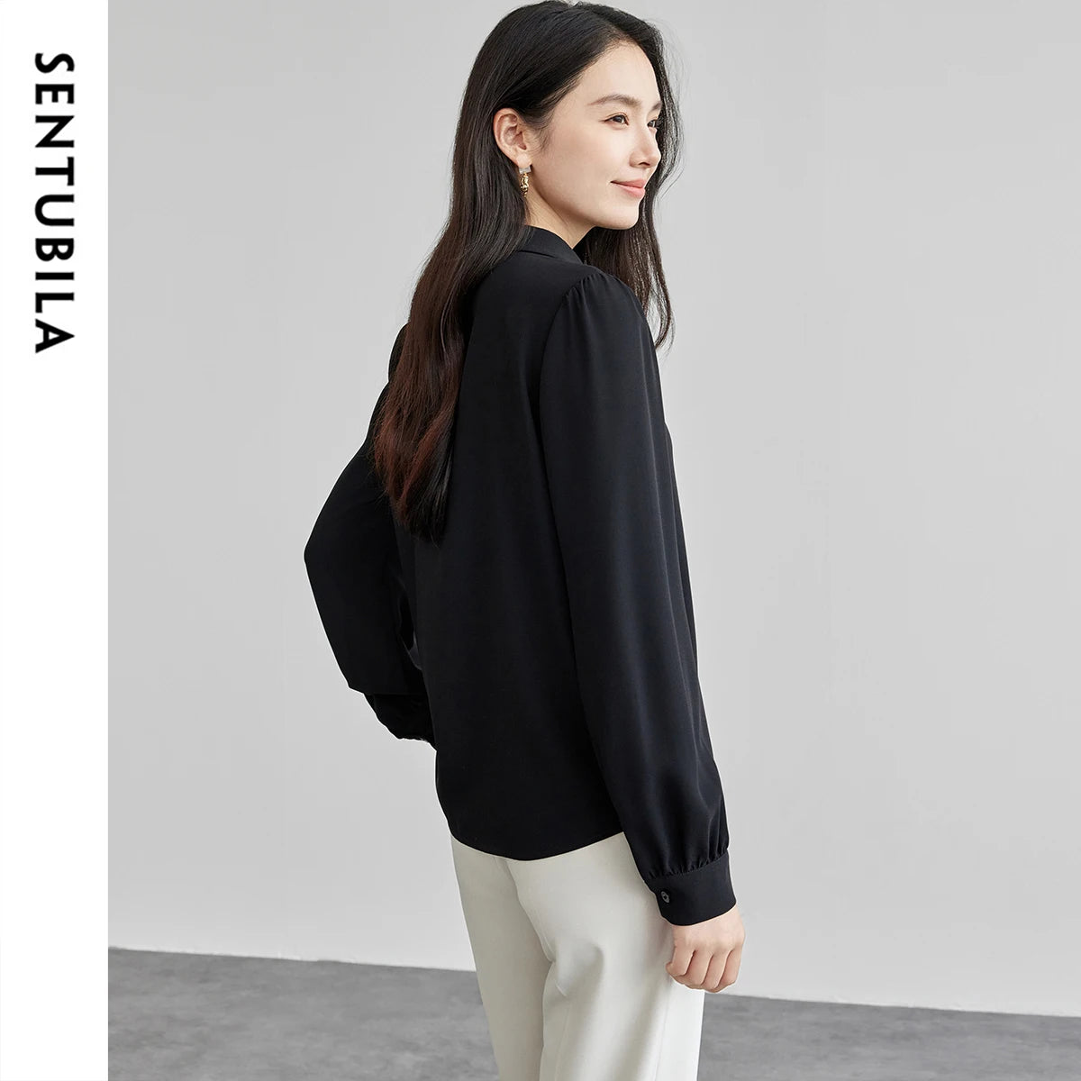 Ruffle-Front Collared Blouse