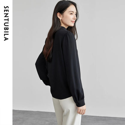 Ruffle-Front Collared Blouse