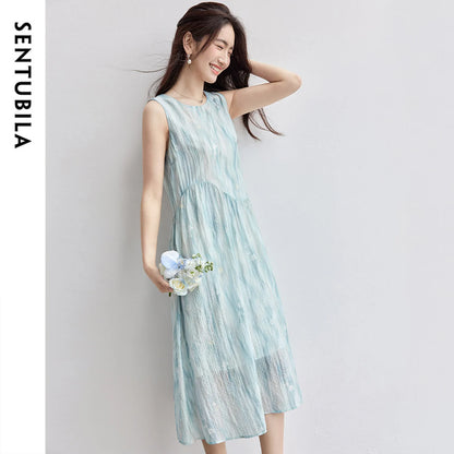 Abstract-Print Sleeveless Midi Dress