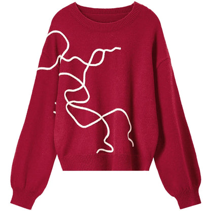 Abstract-Line Crew-Neck Sweater