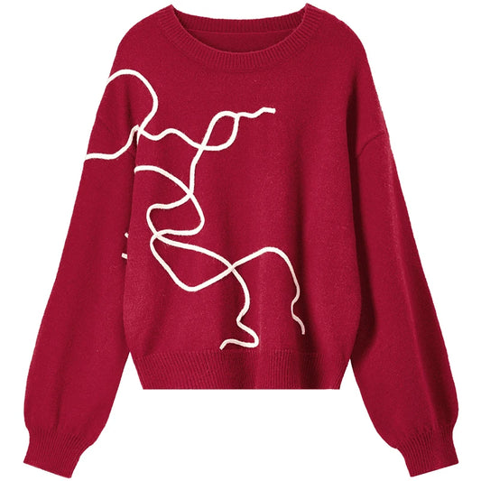 Abstract-Line Crew-Neck Sweater