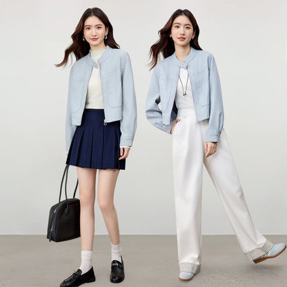 Stand-Collar Zip-Front Jacket