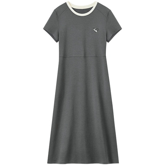Contrast-Neck A-Line Midi Dress