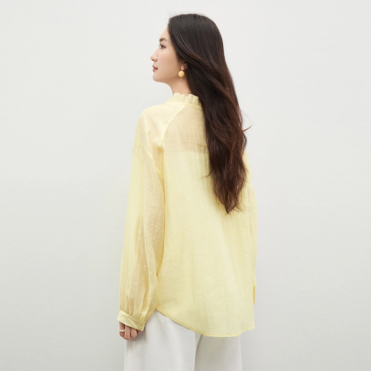 Ruffle-Trim Tie-Neck Blouse
