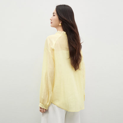 Ruffle-Trim Tie-Neck Blouse