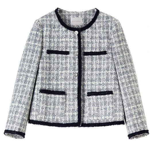 Contrast-Trim Checked Jacket