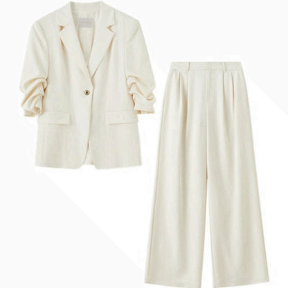 Ruched-Sleeve Blazer and Pants Set