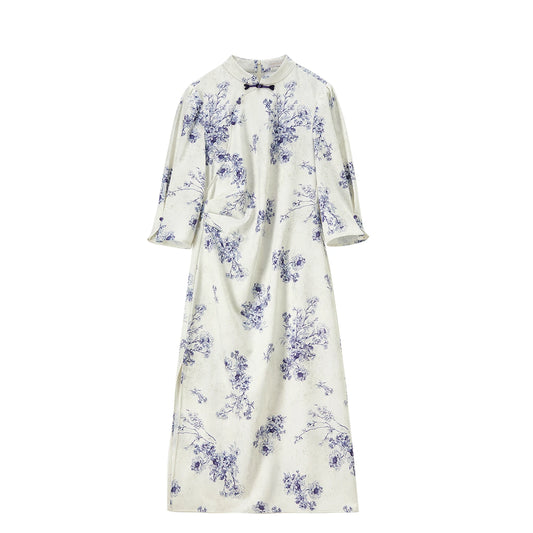 Floral Stand-Collar Dress