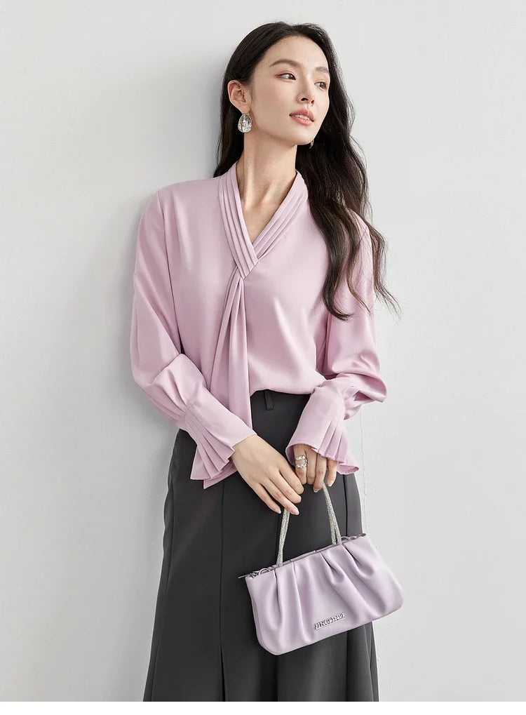 V-Neck Tie-Detail Blouse