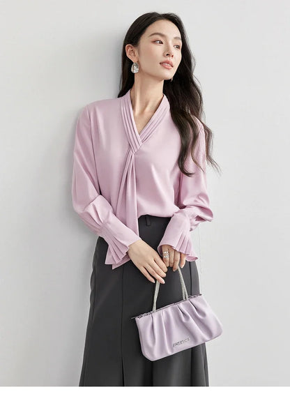 V-Neck Tie-Detail Blouse