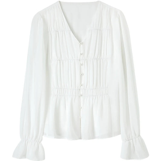 Gathered V-Neck Blouse