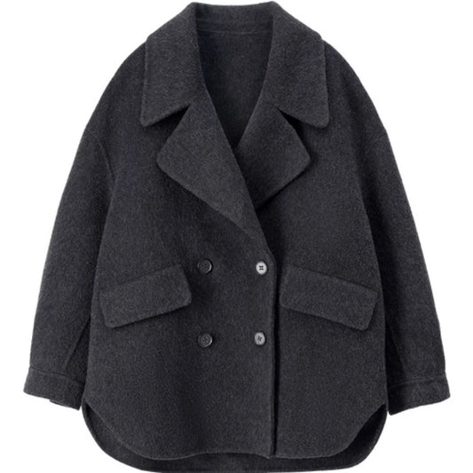Double-Breasted Curved-Hem Coat