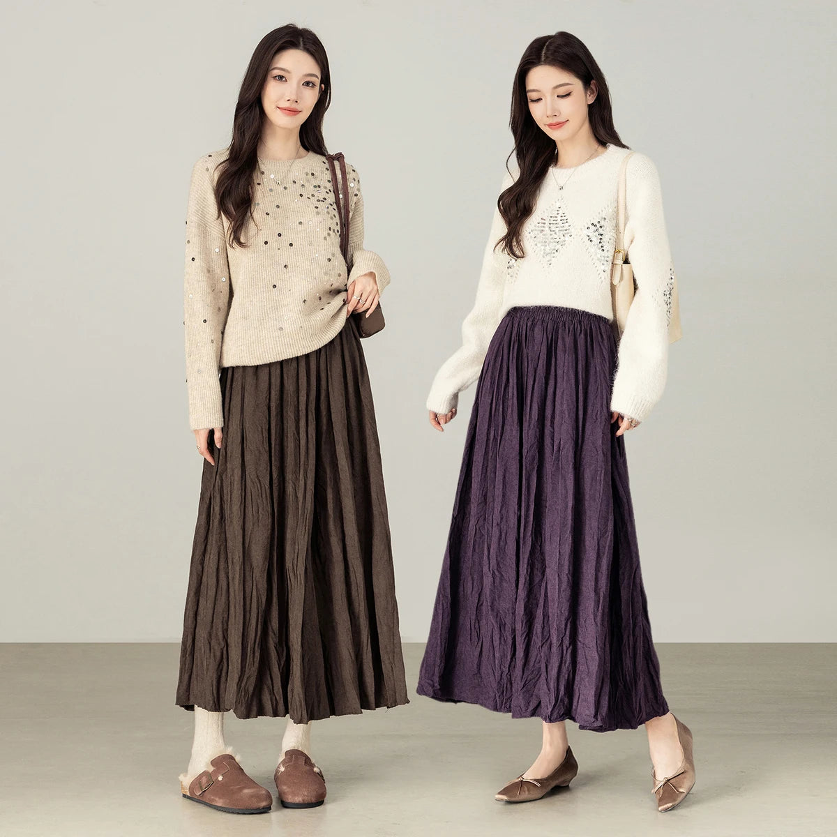 Crinkled A-Line Skirt