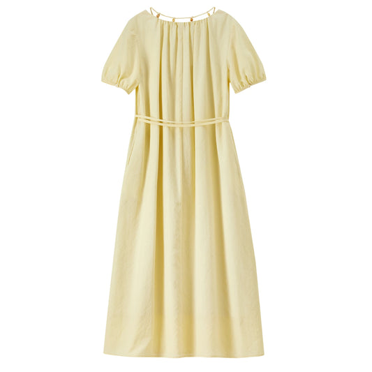 Puff-Sleeve Tie-Waist Dress