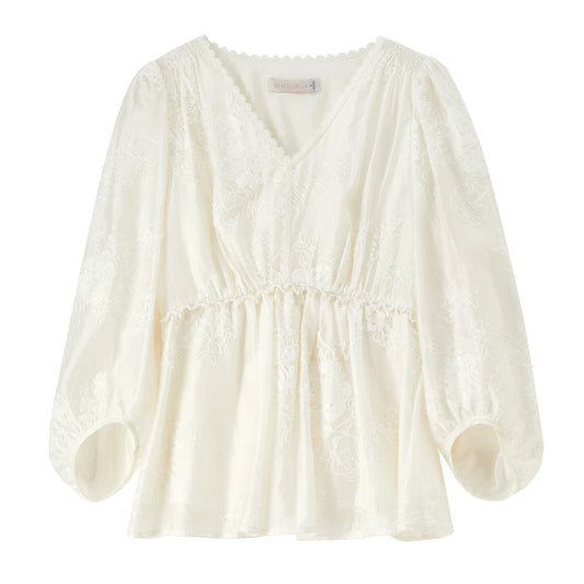 Lace-Trim Peplum Blouse