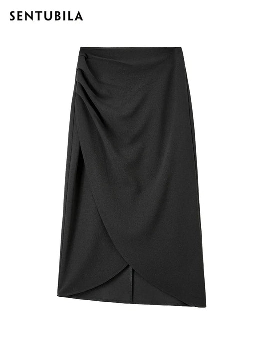 Ruched Wrap-Effect Midi Skirt