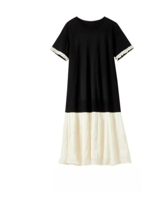 Color-Block Ruffle-Hem Midi Dress