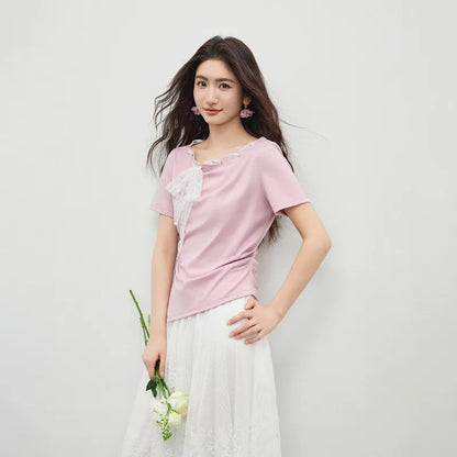 Lace-Trim Ruched Tee