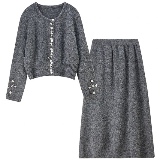 Button-Detail Top and Skirt Set