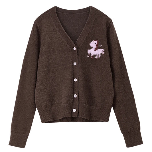 Animal-Motif V-Neck Cardigan