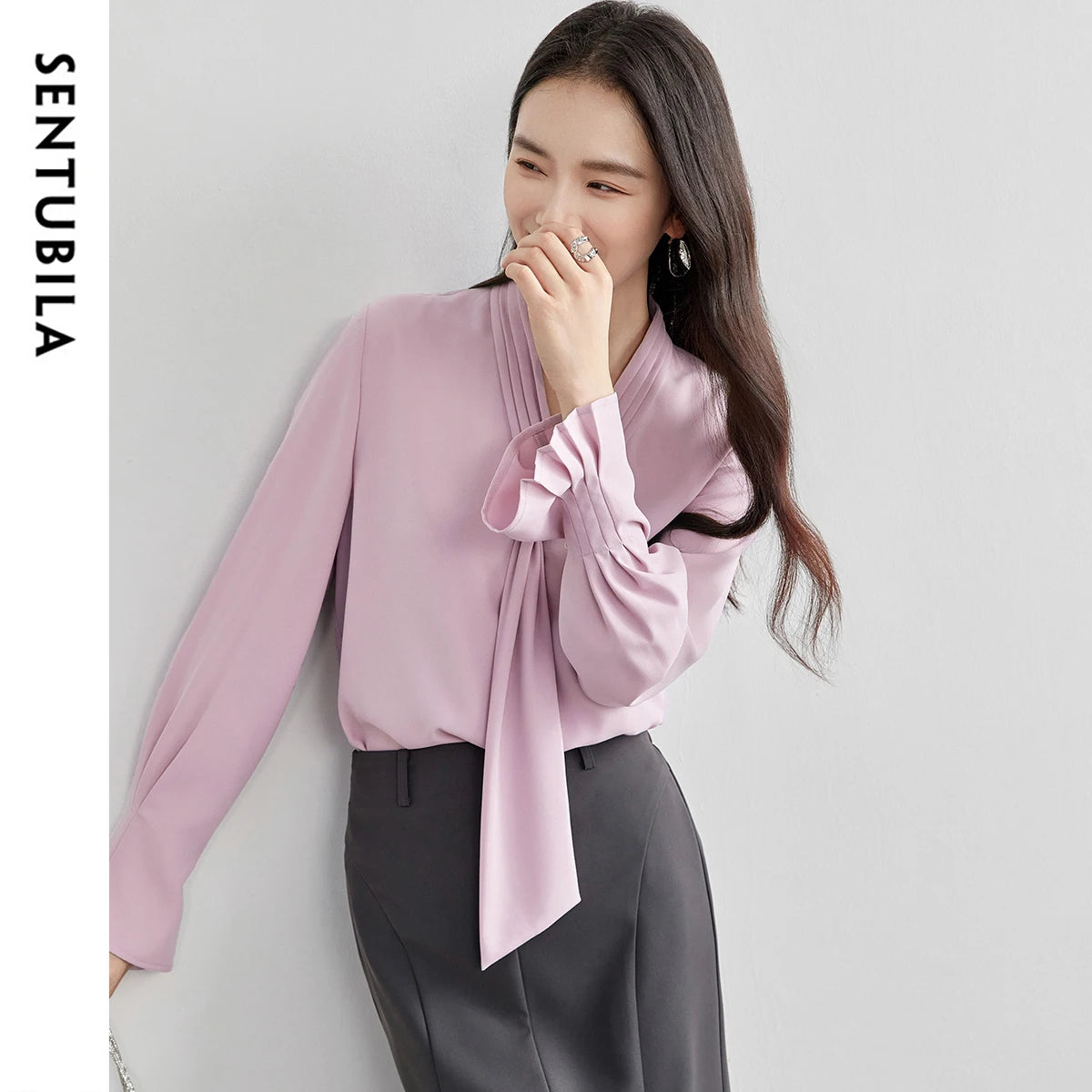 V-Neck Tie-Detail Blouse