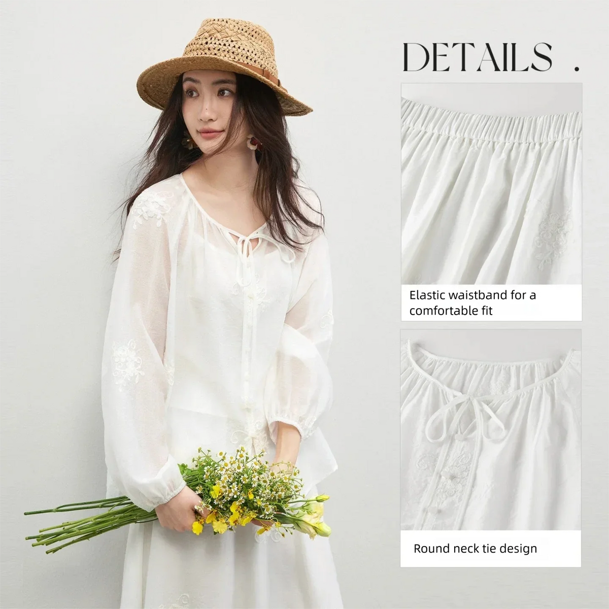 Three-Piece Blouse Cami and Skirt Set