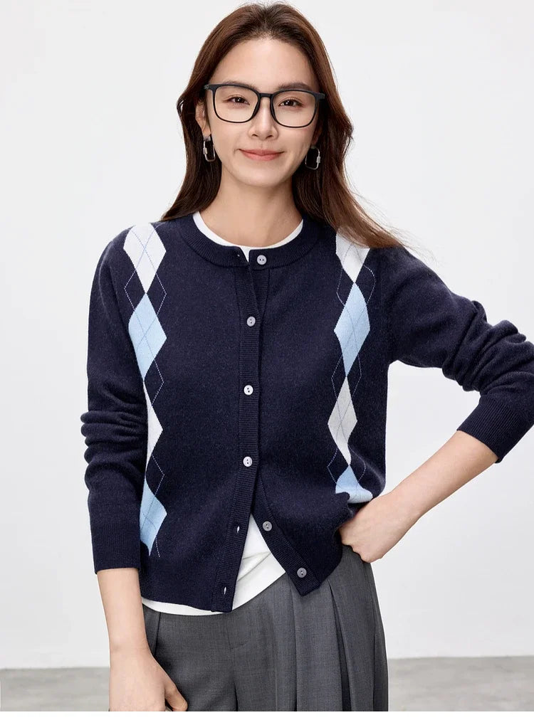 Argyle Crew-Neck Cardigan