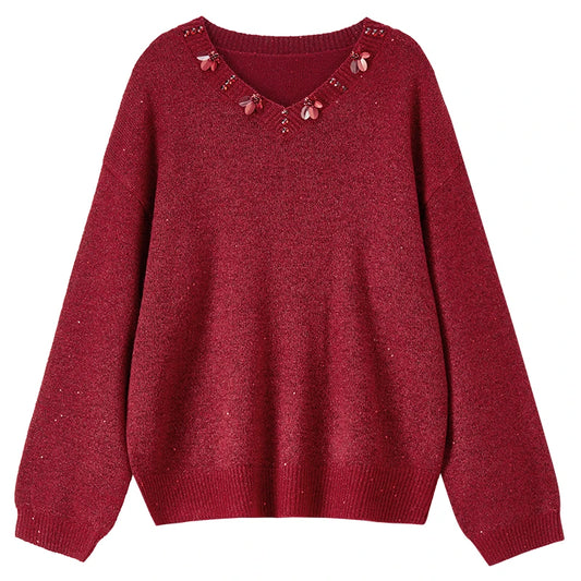 Embellished V-Neck Sweater