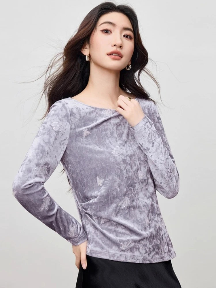 Draped-Neck Textured Top