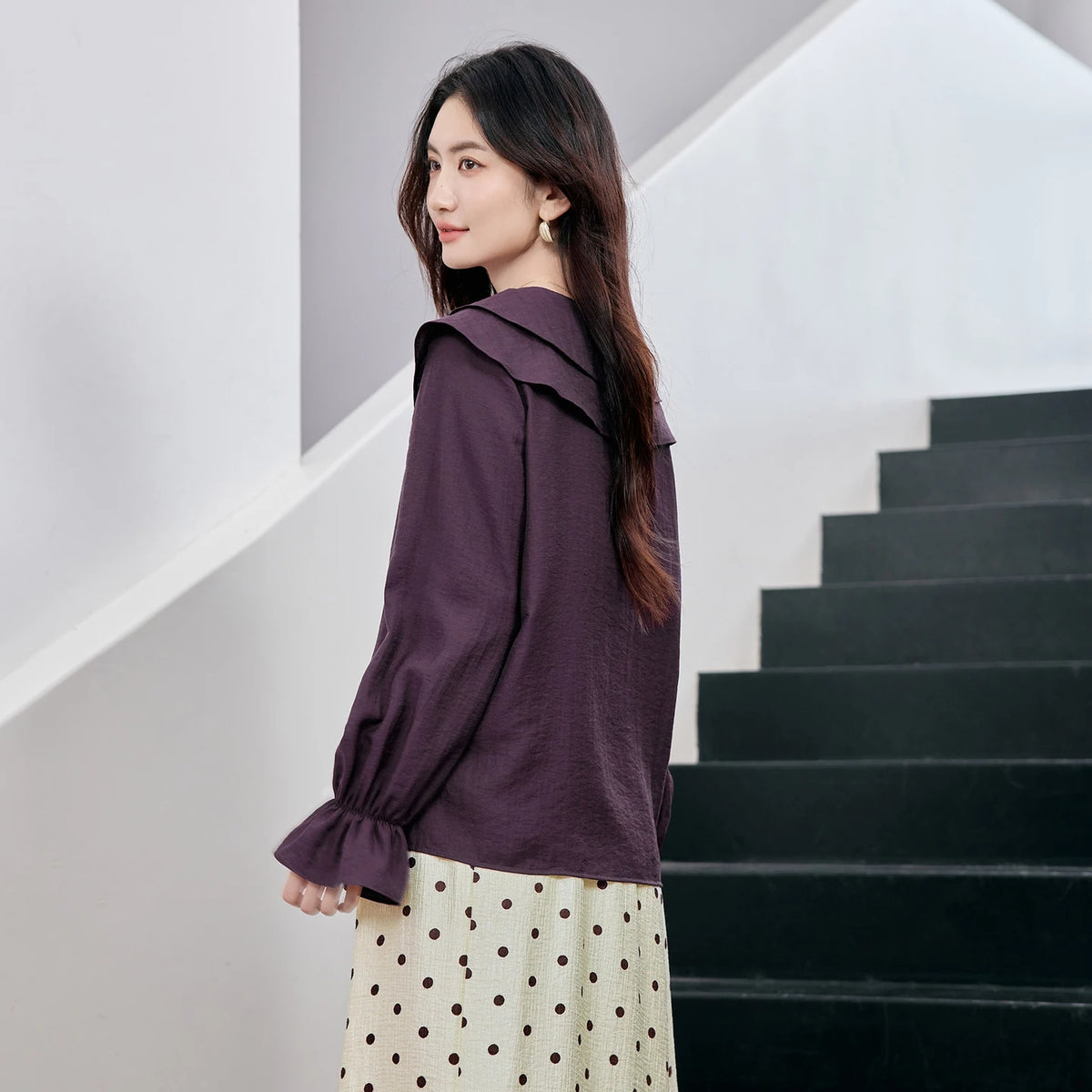 Ruffle-Front Long-Sleeve Blouse