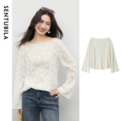 Boat-Neck Flared-Sleeve Blouse