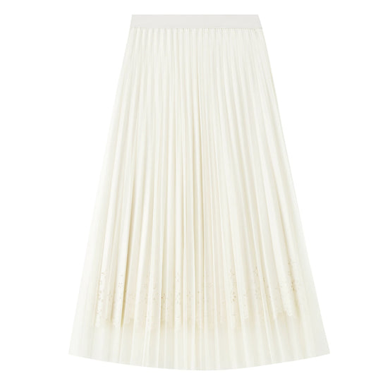 Pleated Sheer-Hem Skirt