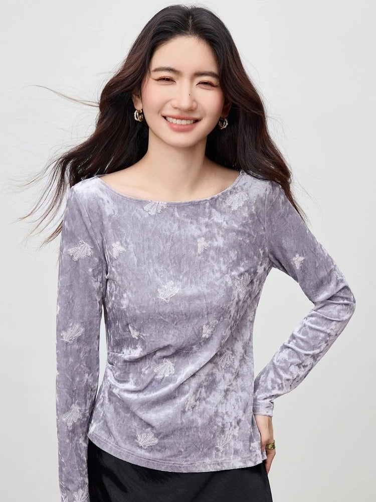 Draped-Neck Textured Top