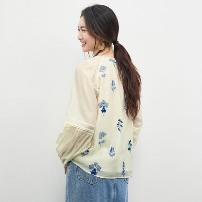Floral Balloon-Sleeve Blouse
