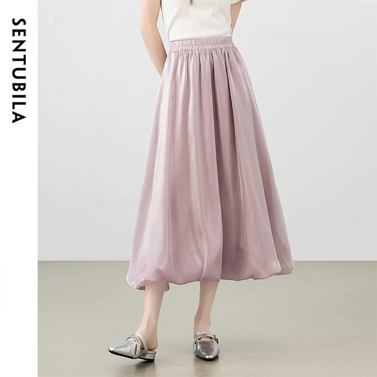Gathered Bubble-Hem Skirt