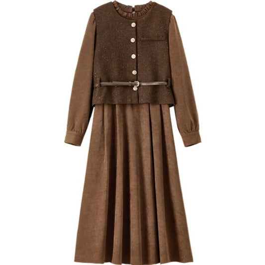 Button-Front Vest and Dress Set