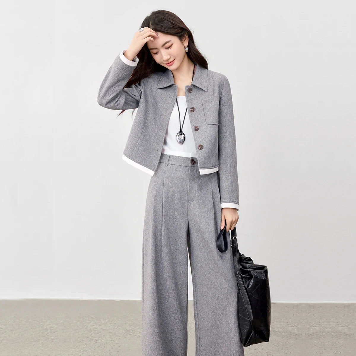 Cropped Jacket and Wide-Leg Pants Set
