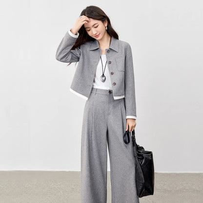 Cropped Jacket and Wide-Leg Pants Set