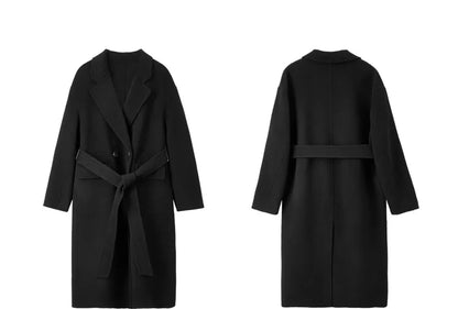 Belted Notched-Lapel Coat