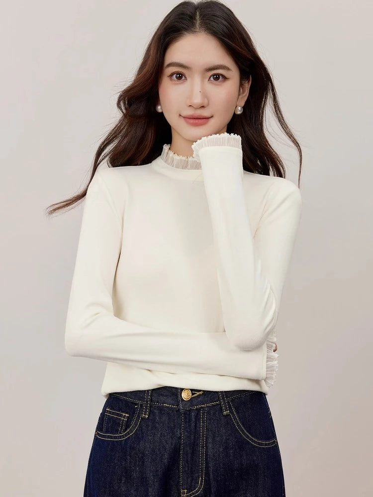 Ruffle-Neck Long-Sleeve Top