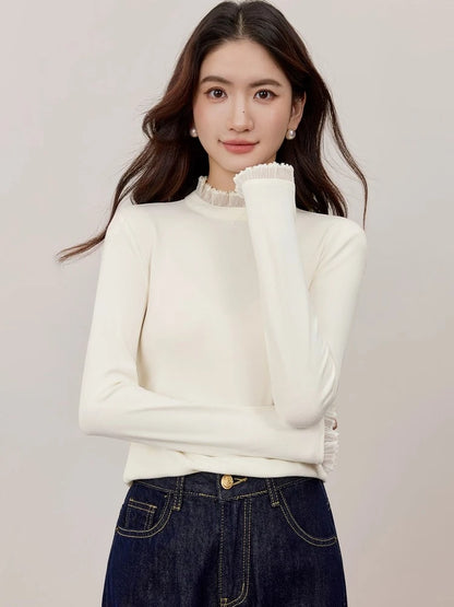 Ruffle-Neck Long-Sleeve Top