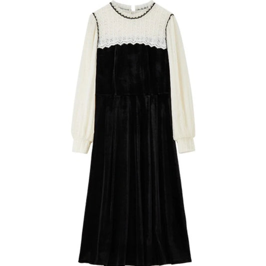 Contrast-Sleeve A-Line Dress