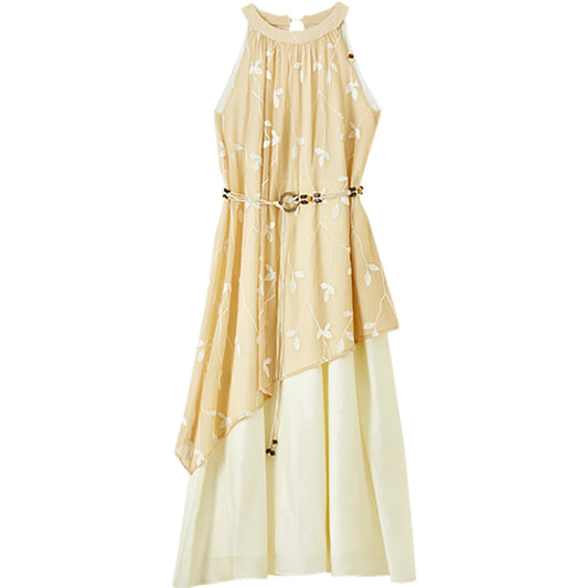 Asymmetric-Layer Halter Dress