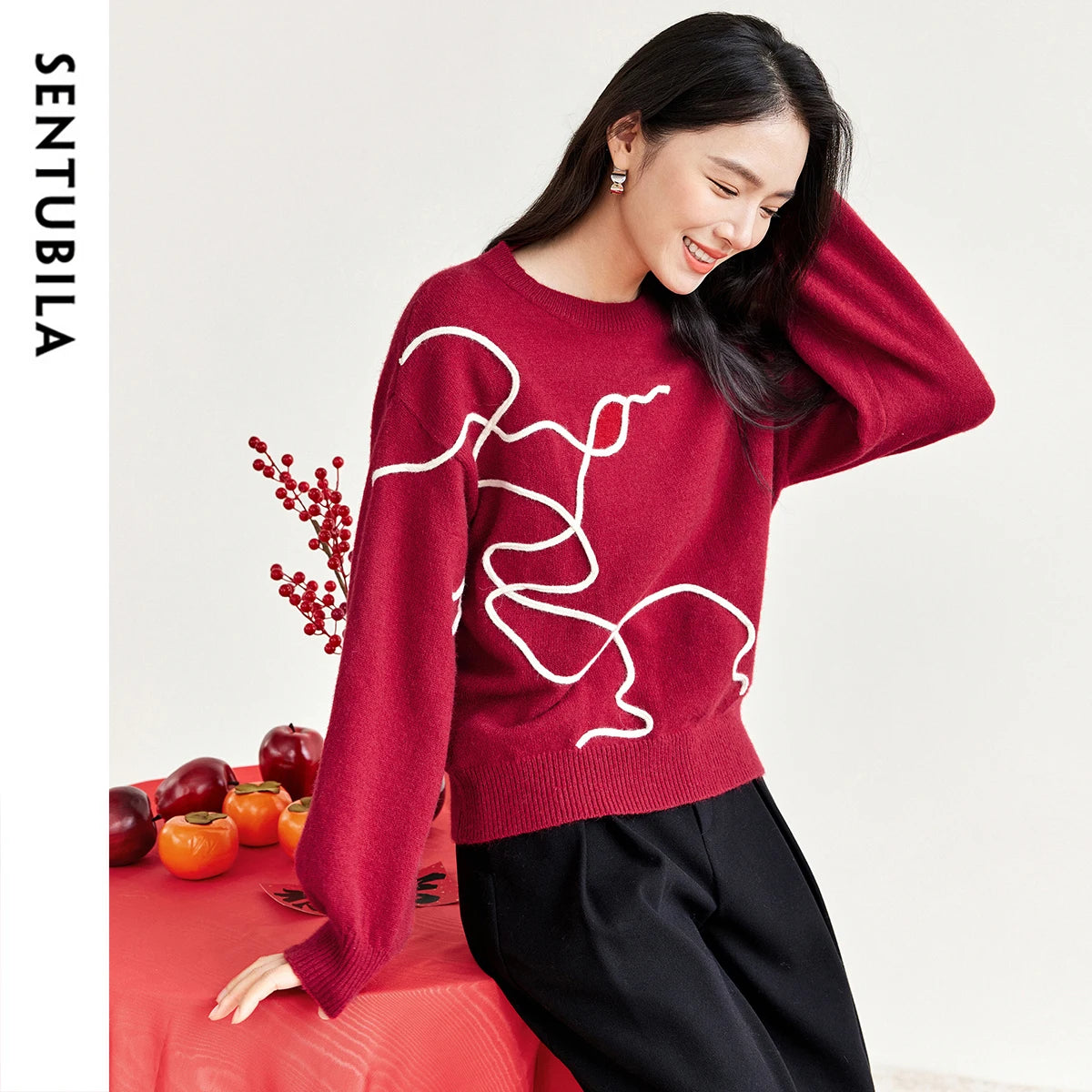 Abstract-Line Crew-Neck Sweater