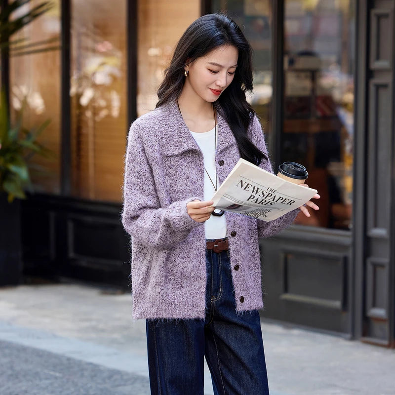 Textured High-Neck Cardigan