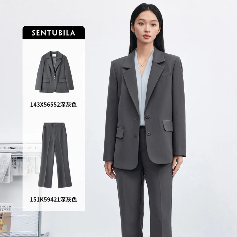Notched-Lapel Blazer and Pants Set