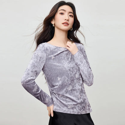 Draped-Neck Textured Top