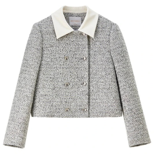 Contrast-Collar Double-Breasted Jacket