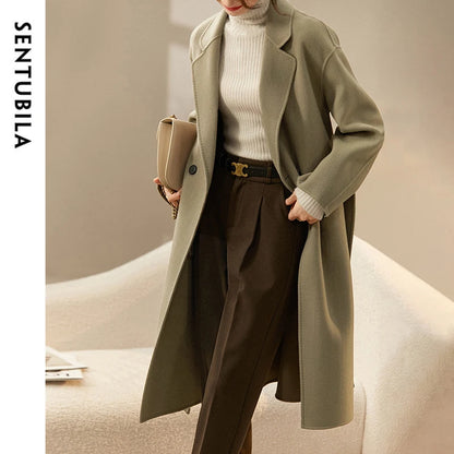 Belted Notched-Lapel Coat